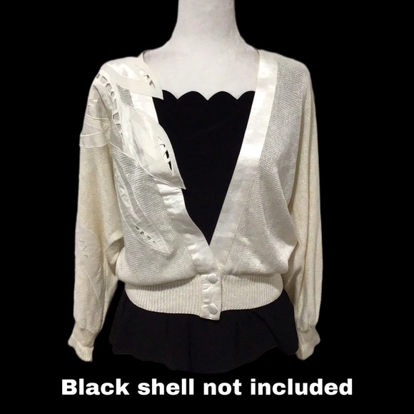 Dino Valiano Ivory Knit Cardigan with Linen Blend Trim, Size‎ Medium - Picture 2 of 10